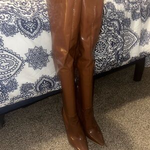 Jennifer Lopez Tan Over-the-Knee Boots